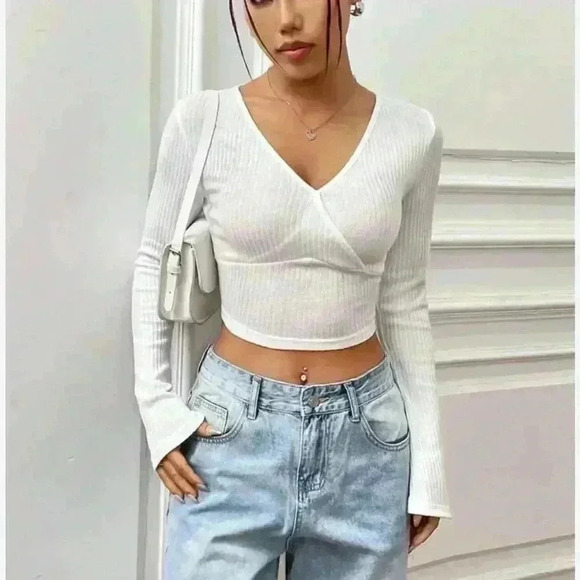 SHEIN Icon White Ribbed Knit Cropped Top - Size L - Picture 5 of 5